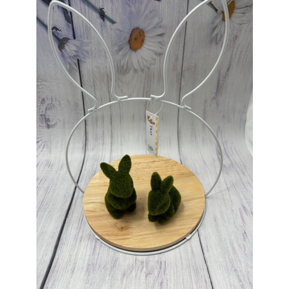 Easter bunny ear wire tray with two small mass green bunnies